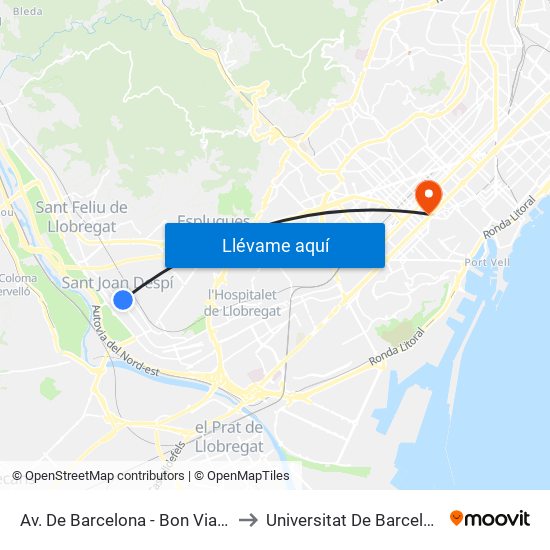 Av. De Barcelona - Bon Viatge to Universitat De Barcelona map