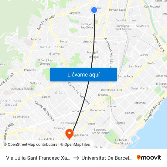 Via Júlia-Sant Francesc Xavier to Universitat De Barcelona map