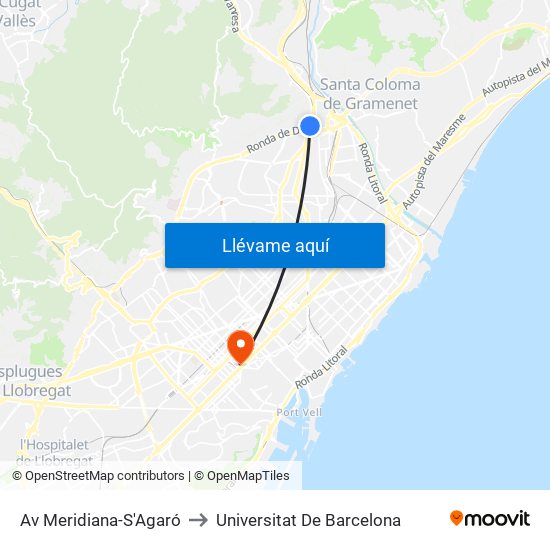 Av Meridiana-S'Agaró to Universitat De Barcelona map