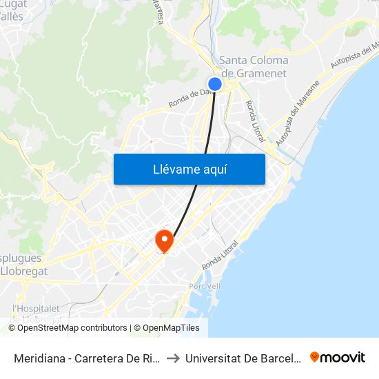 Meridiana - Carretera De Ribes to Universitat De Barcelona map