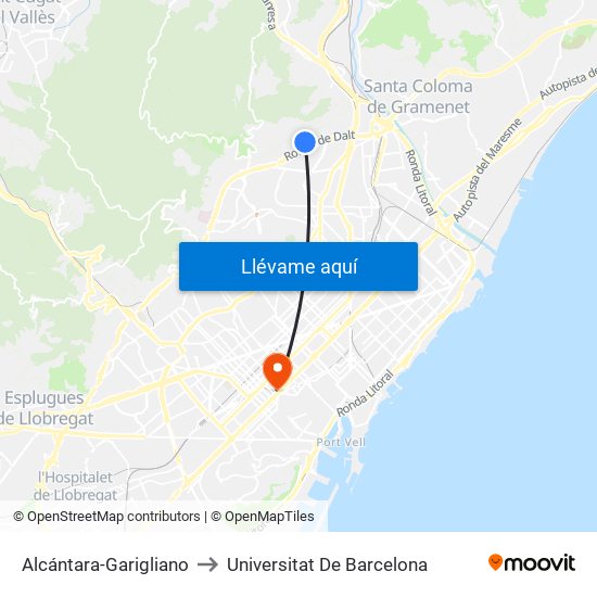 Alcántara-Garigliano to Universitat De Barcelona map