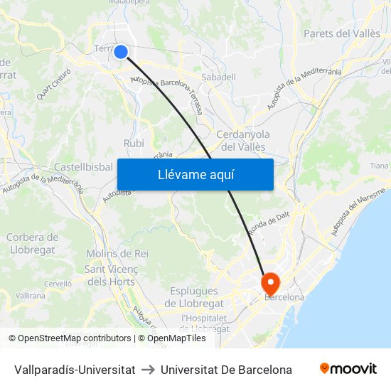 Vallparadís-Universitat to Universitat De Barcelona map