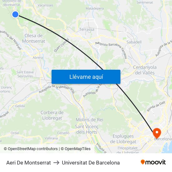 Aeri De Montserrat to Universitat De Barcelona map