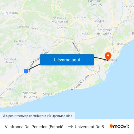 Vilafranca Del Penedès (Estació D'Autobusos) to Universitat De Barcelona map