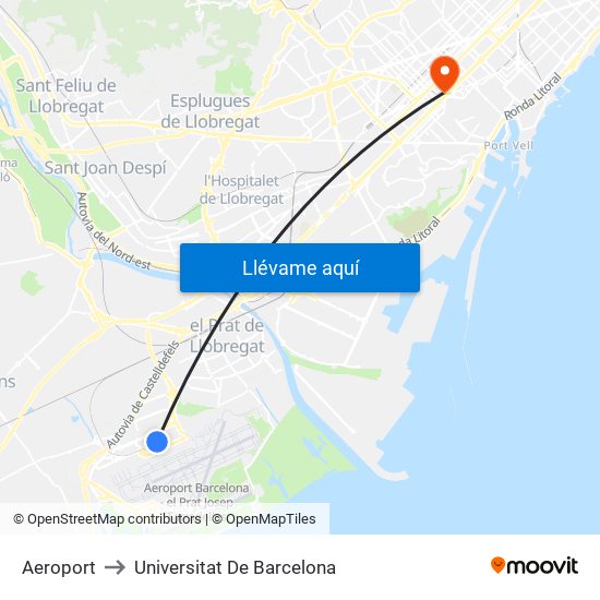 Aeroport to Universitat De Barcelona map