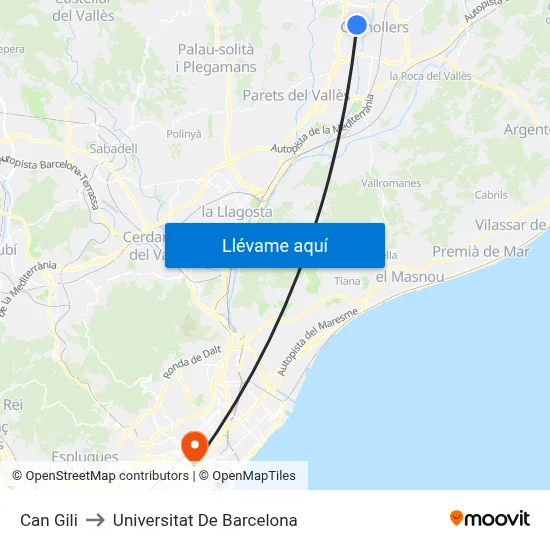 Can Gili to Universitat De Barcelona map