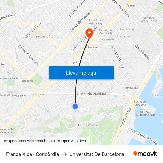 França Xica - Concòrdia to Universitat De Barcelona map
