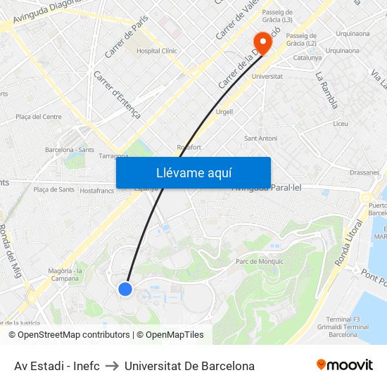 Av Estadi - Inefc to Universitat De Barcelona map