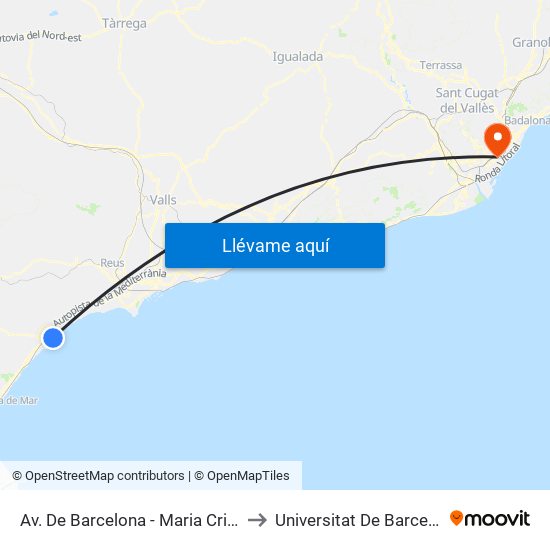 Av. De Barcelona - Maria Cristina to Universitat De Barcelona map