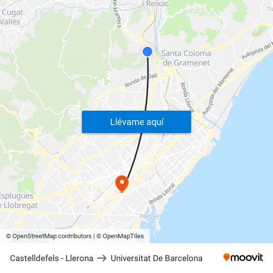 Castelldefels - Llerona to Universitat De Barcelona map