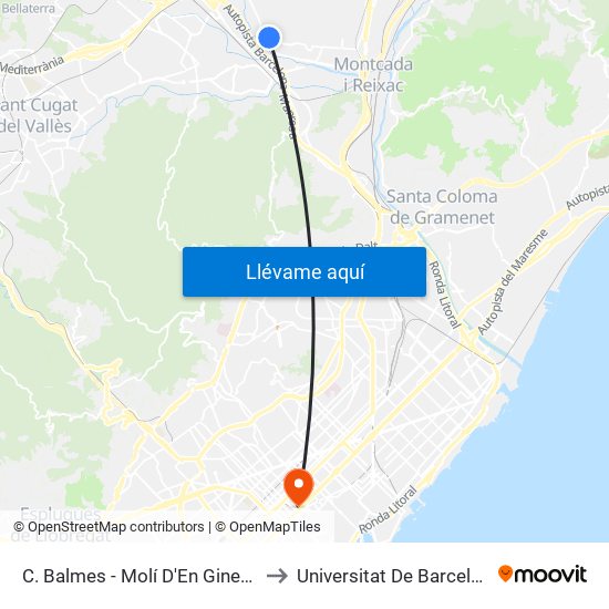 C. Balmes - Molí D'En Ginestar to Universitat De Barcelona map