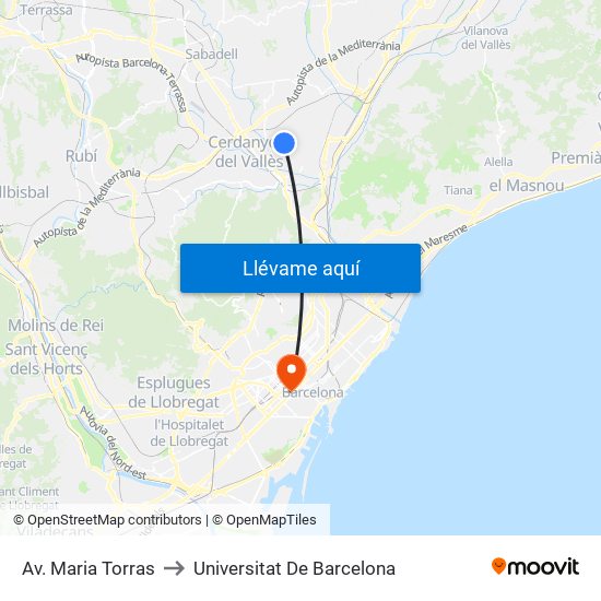 Av. Maria Torras to Universitat De Barcelona map
