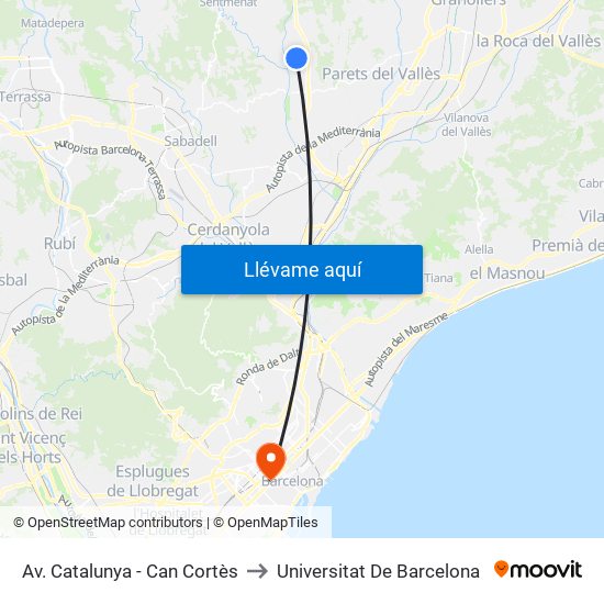 Av. Catalunya - Can Cortès to Universitat De Barcelona map