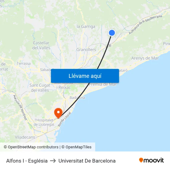 Alfons I - Església to Universitat De Barcelona map