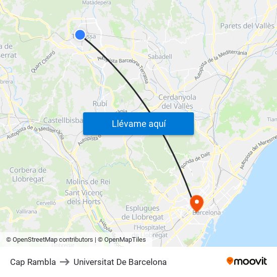 Cap Rambla to Universitat De Barcelona map
