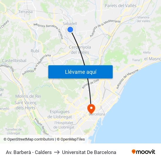 Av. Barberà - Calders to Universitat De Barcelona map