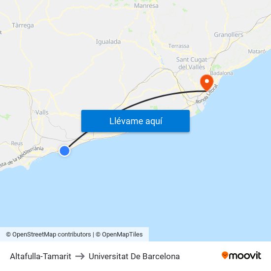 Altafulla-Tamarit to Universitat De Barcelona map