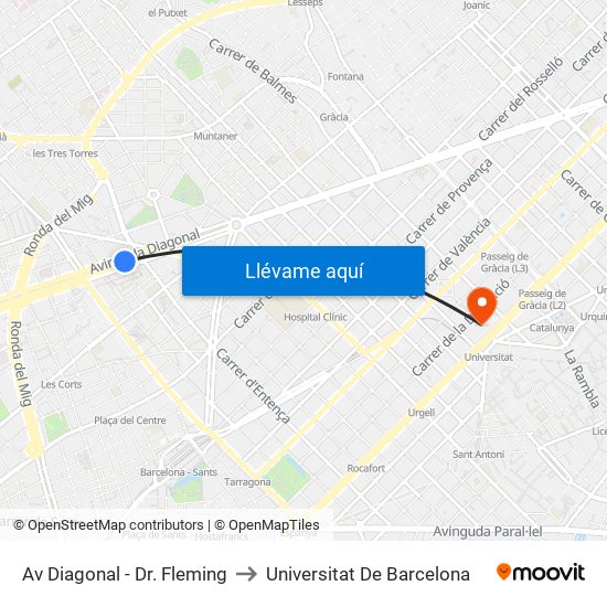 Av Diagonal - Dr. Fleming to Universitat De Barcelona map