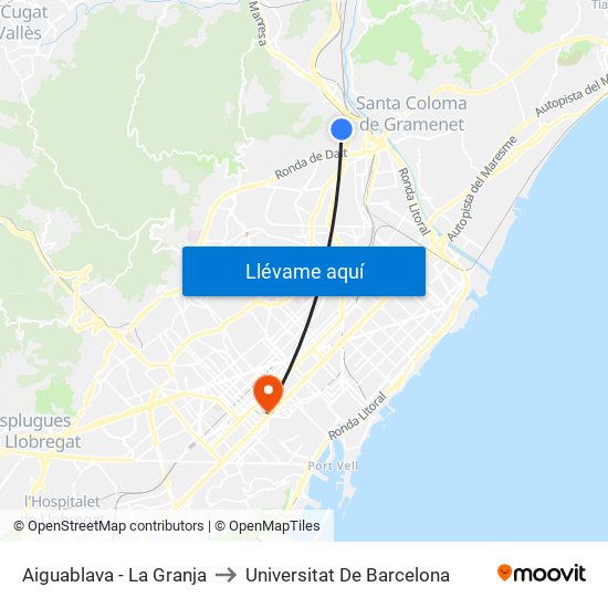 Aiguablava - La Granja to Universitat De Barcelona map