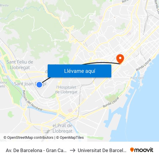 Av. De Barcelona - Gran Capità to Universitat De Barcelona map