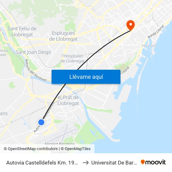 Autovia Castelldefels Km. 190.5 (Tryp) to Universitat De Barcelona map