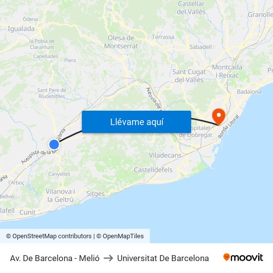 Av. De Barcelona - Melió to Universitat De Barcelona map