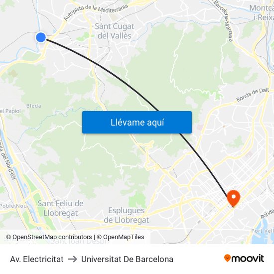 Av. Electricitat to Universitat De Barcelona map