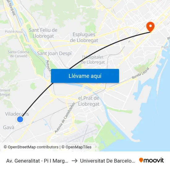 Av. Generalitat - Pi I Margall to Universitat De Barcelona map