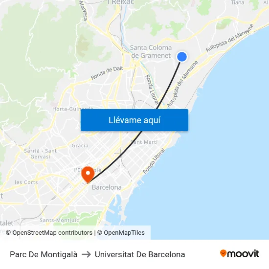 Parc De Montigalà to Universitat De Barcelona map