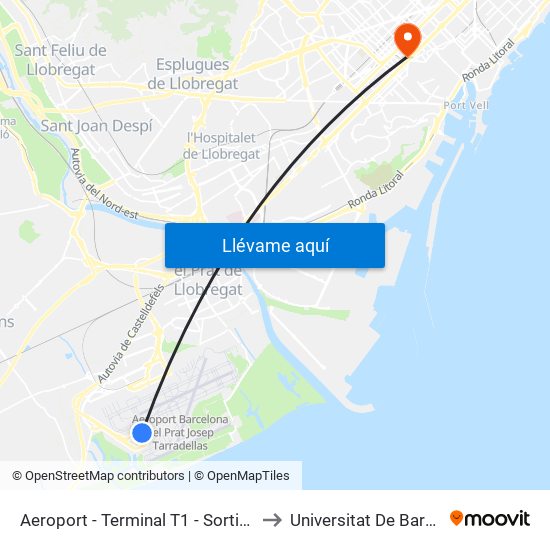 Aeroport - Terminal T1 - Sortides Vols to Universitat De Barcelona map