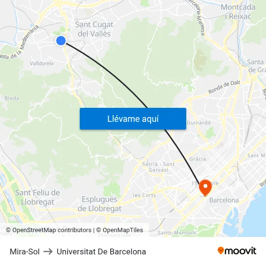 Mira-Sol to Universitat De Barcelona map