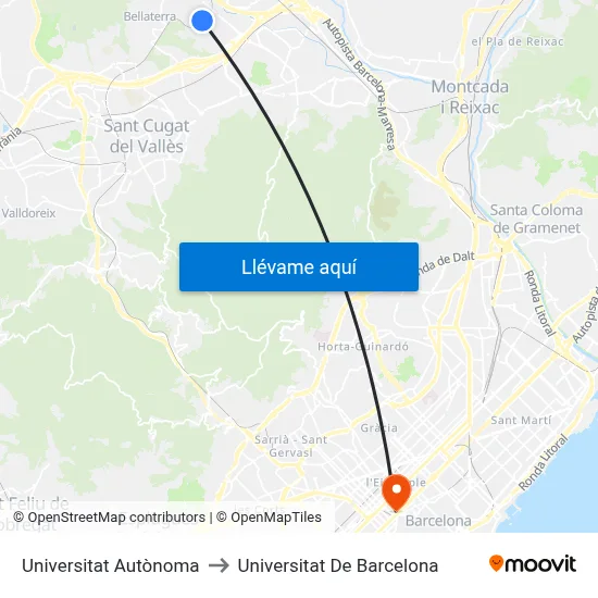 Universitat Autònoma to Universitat De Barcelona map