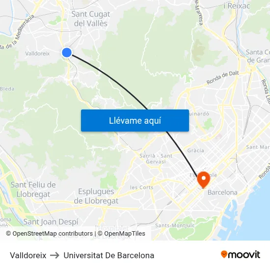 Valldoreix to Universitat De Barcelona map