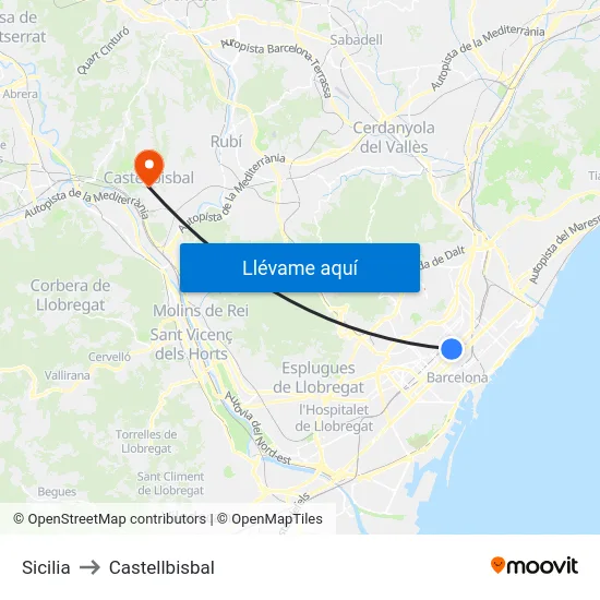 Sicilia to Castellbisbal map