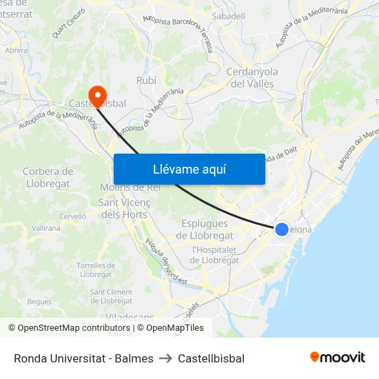 Ronda Universitat - Balmes to Castellbisbal map