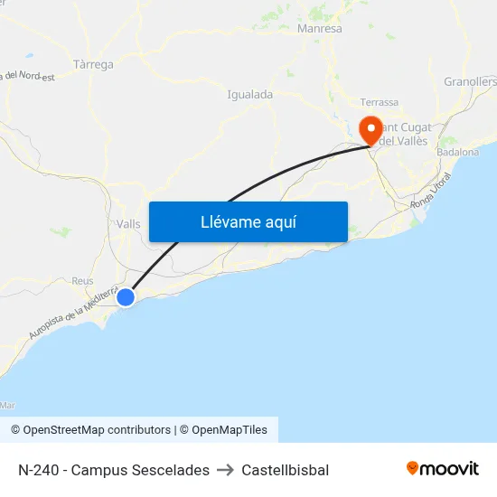 N-240 - Campus Sescelades to Castellbisbal map