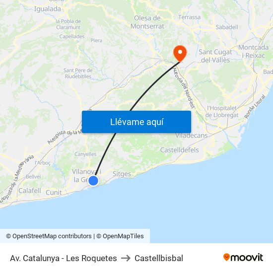 Av. Catalunya - Les Roquetes to Castellbisbal map