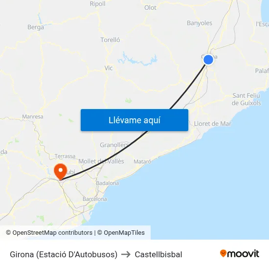 Girona (Estació D'Autobusos) to Castellbisbal map