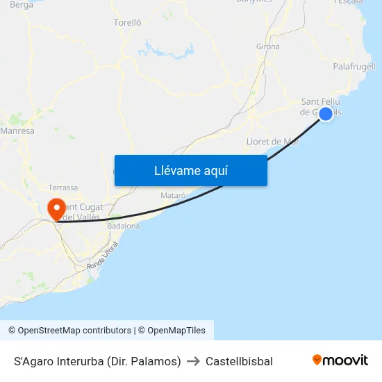 S'Agaro Interurba (Dir. Palamos) to Castellbisbal map