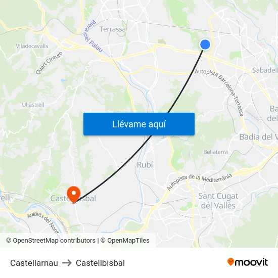 Castellarnau to Castellbisbal map