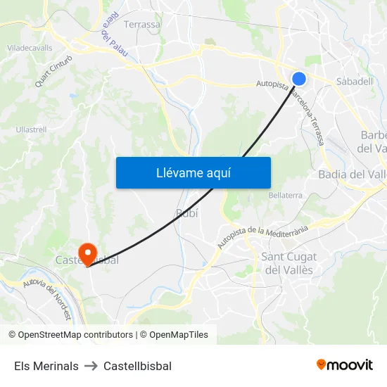 Els Merinals to Castellbisbal map