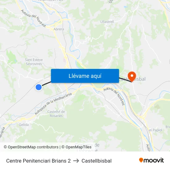 Centre Penitenciari Brians 2 to Castellbisbal map