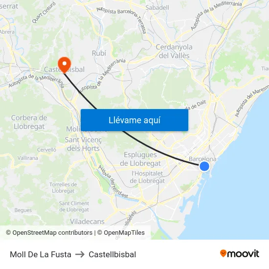 Moll De La Fusta to Castellbisbal map