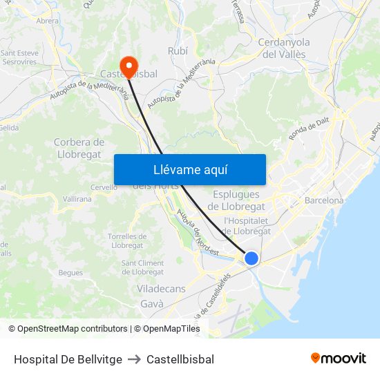 Hospital De Bellvitge to Castellbisbal map