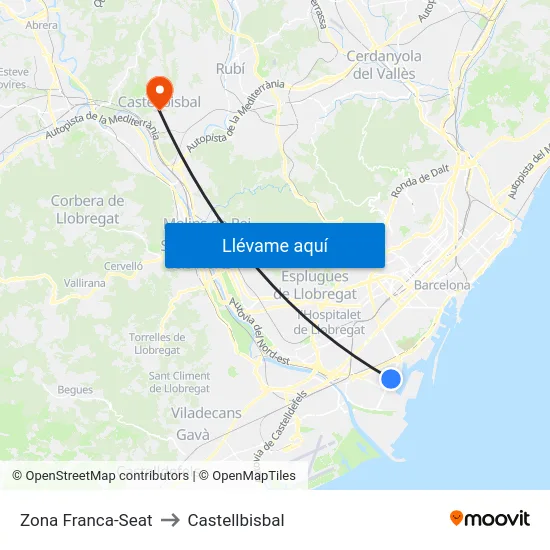 Zona Franca-Seat to Castellbisbal map