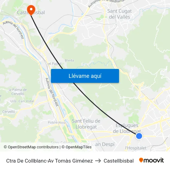 Ctra De Collblanc-Av Tomàs Giménez to Castellbisbal map