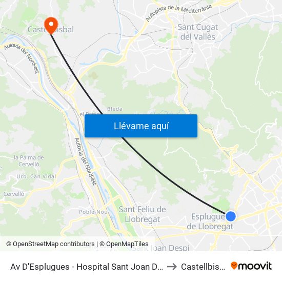 Av D'Esplugues - Hospital Sant Joan De Déu to Castellbisbal map