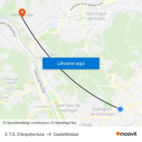 E.T.S. D'Arquitectura to Castellbisbal map