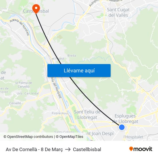 Av De Cornellà - 8 De Març to Castellbisbal map