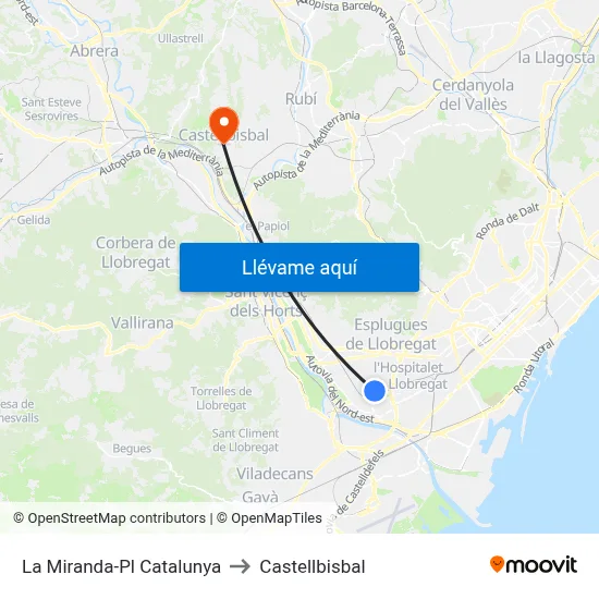 La Miranda-Pl Catalunya to Castellbisbal map